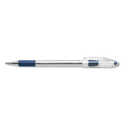 Pentel R.S.V.P. Stick Ballpoint Pen, Medium 1mm, Blue Ink, Clear/Blue Barrel, Dozen