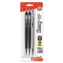 Pentel Sharp Mechanical Pencil, 0.5 mm, HB (#2.5), Black Lead, Assorted Barrel Colors, 3/Pack