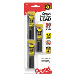 Pentel Super Hi-Polymer Lead Refills, 0.9 mm, HB, Black, 30/Tube, 3 Tubes/Pack (PENC29BPHB3)