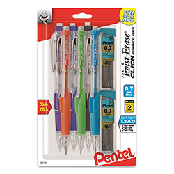 Pentel Twist-Erase CLICK Mechanical Pencil, 0.7 mm, HB (#2.5), Black Lead, Assorted Barrel Colors, 6/Pack