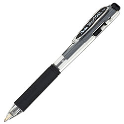 Pentel WOW! Retractable Gel Pen, Medium 0.7 mm, Black Ink, Clear/Black Barrel, Dozen