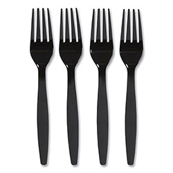 Perk™ Heavyweight Plastic Cutlery, Fork, Black, 100/Pack