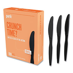 Perk™ Heavyweight Plastic Cutlery, Knives, Black, 100/Pack