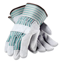 PIP Bronze Series Leather/Fabric Work Gloves, X-Large (Size 10), Gray/Green, 12 Pairs