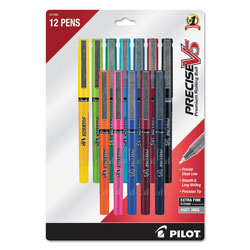 Pilot Precise V5 Stick Roller Ball Pen, Fine 0.5mm, Assorted Ink/Barrel, Dozen