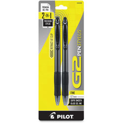 Pilot G2 PenStylus, Black Ink, 0.7 mm, Gel, Charcoal Gray Barrel, 2/Pack
