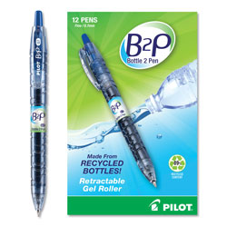Pilot B2P Bottle-2-Pen Recycled Retractable Gel Pen, 0.7mm, Blue Ink, Translucent Blue Barrel