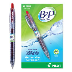 Pilot B2P Bottle-2-Pen Recycled Retractable Gel Pen, 0.7mm, Red Ink, Translucent Blue Barrel