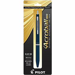 Pilot Ballpoint Pen, Fine Pen Point, 0.7 mm Pen Point Size, Refillable, Retractable, Black Gel-based Ink, Navy Metal Barrel, Tungsten Carbide Tip