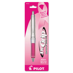 Pilot Dr. Grip Center of Gravity Retractable Ballpoint Pen, 1mm, Black Ink, Silver/Pink Barrel