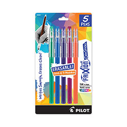 Pilot FriXion ColorSticks Erasable Gel Pen, Stick, Fine 0.7 mm, Assorted Ink and Barrel Colors, 5/Pack