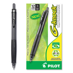 Pilot G-Knock BeGreen Retractable Gel Pen, Fine 0.7mm, Black Ink/Barrel, Dozen