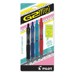 Pilot G2 Mini Retractable Gel Pen, Fine 0.7mm, Assorted Ink/Barrel, 4/Pack