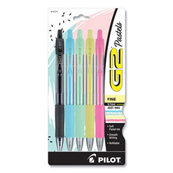 Pilot G2 Pastel Retractable Gel Pen, Fine 0.7 mm, Assorted Pastel Ink/Barrel, 5/Pack