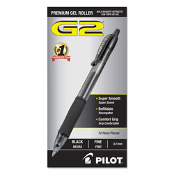 Pilot G2 Premium Retractable Gel Pen, 0.7mm, Black Ink, Smoke Barrel, Dozen (PIL31020)