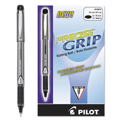 Pilot Precise Grip Stick Roller Ball Pen, Extra-Fine 0.5mm, Black Ink, Black Barrel (PIL28801DZ)