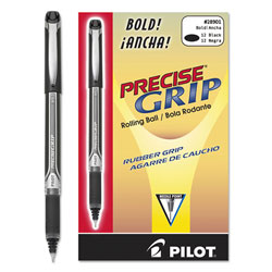 Pilot Precise Grip Stick Roller Ball Pen, Bold 1mm, Black Ink, Black Barrel
