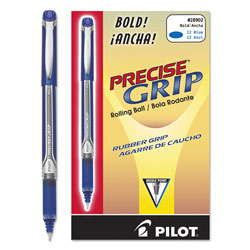 Pilot Precise Grip Stick Roller Ball Pen, Bold 1mm, Blue Ink, Blue Barrel
