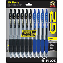 Pilot Retractable Gel Ink Rolling Ball Pen, Fine Pen Point, Refillable, Retractable, Assorted Liquid Gel Ink Ink, 10/Pack
