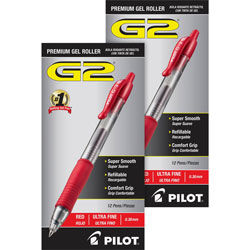 Pilot Retractable Pens, Ultra Fine, Clear Barrel/Red Ink