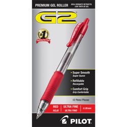 Pilot Retractable Refillable Pen, Ultra Fine, Clear Barrel/Red Ink