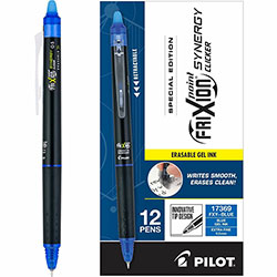 Pilot Synergy Clicker Erasable Gel Pen, Extra Fine Pen Point, 0.5 mm Pen Point Size, Retractable, Blue, 12/Dozen