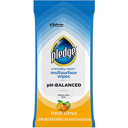 Pledge PH Balanced Multisurface Cleaner Wipes - Wipe - Fresh Citrus Scent - 12 / Carton - Blue