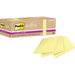 Post-it® 100% Recycled Paper Super Sticky Notes, 3 in x 3 in, Canary Yelow, 70 Sheets/Pad, 12 Pads/Pack
