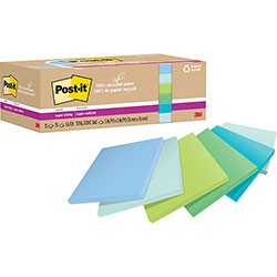 Post-it® 100% Recycled Paper Super Sticky Notes, Ruled, 4 in x 6 in, Oasis, 45 Sheets/Pad, 12 Pads/Pack