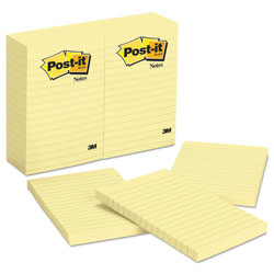 Post-it® Original Pads in Canary Yellow, Note Ruled, 4" x 6", 100 Sheets/Pad, 12 Pads/Pack (MMM660YW)