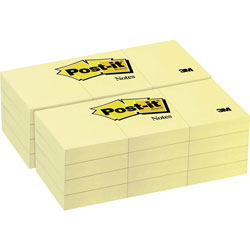 Post-it® Original Pads, 1-1/2 inx2 in, 100 SH/PD, 24/BD, Canary