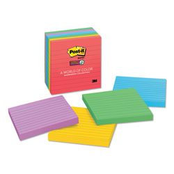 Post-it® Pads in Playful Primary Collection Colors, Note Ruled, 4 in x 4 in, 90 Sheets/Pad, 6 Pads/Pack