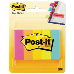 Post-it® Page Flag Markers, Assorted Brights, 100 Strips/Pad, 5 Pads/Pack (MMM6705AN)