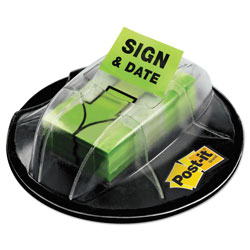Post-it® Page Flags in Dispenser,  inSign and Date in, Bright Green, 200 Flags/Dispenser
