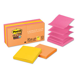 Post-it® Pop-up 3 x 3 Note Refill, 3 in x 3 in, Energy Boost Collection Colors, 90 Sheets/Pad, 10 Pads/Pack