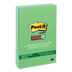 Post-it® Recycled Notes in Oasis Collection Colors, Note Ruled, 4 in x 6 in, 90 Sheets/Pad, 3 Pads/Pack
