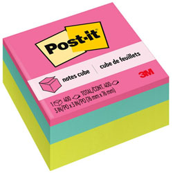 Post-it® Super Sticky Notes Cubes - Square - 400 Sheets per Pad - Power Pink, Aqua Splash, Acid Lime - Sticky, Adhesive - 1 Pack
