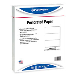 Printworks™ Professional Perforated and Punched Paper, 92 Bright, 24 lb Bond Weight, 8.5 x 11, White, 500/Ream, 5 Reams/Carton
