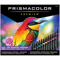 Prismacolor Premier Fine Art Markers, Fine Marker Point, Chisel Marker Point Style, Primary Alcohol Based Ink, 12/Box