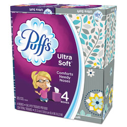 Puffs Ultra Soft Facial Tissue, White, 4 Cube Pack, 56 Sheets Per Cube, 224 Sheets Total