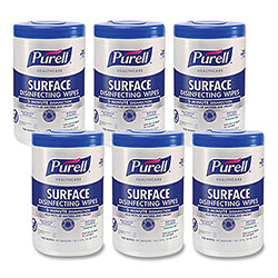 Purell Healthcare Surface Disinfecting Wipes, 1-Ply, 7 in x 10 in, Unscented, White, 110 Wipes/Canister, 6 Canisters/Carton