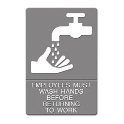 Quartet® ADA Sign, EMPLOYEES MUST WASH HANDS... Tactile Symbol/Braille, 6 x 9, Gray (USS4726)