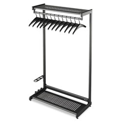 Quartet® Single-Sided Rack w/Two Shelves, 12 Hangers, Steel, 48w x 18.5d x 61.5h, Black