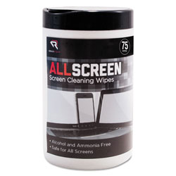 Read Right/Advantus AllScreen Screen Cleaning Wipes, 6 in x 6 in, White, 75/Tub