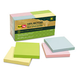 Redi-Tag/B. Thomas Enterprises 100% Recycled Notes, 3 x 3, Four Colors, 12 100-Sheet Pads/Pack (RTG26704)