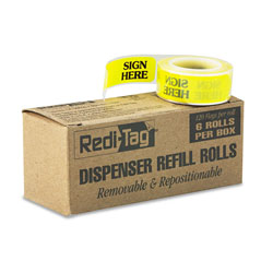 Redi-Tag/B. Thomas Enterprises Arrow Message Page Flag Refills,  inSign Here in, Yellow, 6 Rolls of 120 Flags