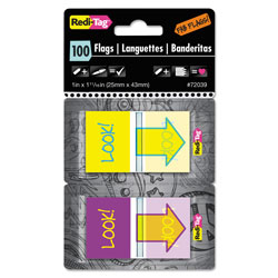 Redi-Tag/B. Thomas Enterprises Pop-Up Fab Page Flags w/Dispenser,  inLook! in, Purple/Yellow; Yellow/Teal, 100/Pack