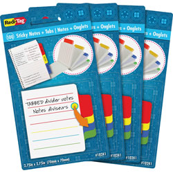 Redi-Tag/B. Thomas Enterprises Sticky Notes with Tabs, 4 inWx4 inLx2 inH, 4/PK, Multi