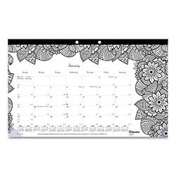 Rediform Monthly Desk Pad Calendar, DoodlePlan Coloring Pages, 17.75 x 10.88, Black Binding, Clear Corners, 12-Month (Jan-Dec): 2024
