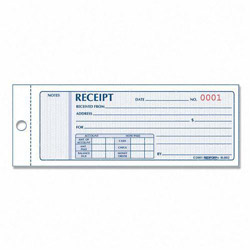 Rediform Receipt Book, Three-Part Carbonless, 7 x 2.75, 4 Forms/Sheet, 50 Forms Total